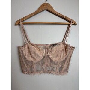 Windsor Nude Bustier Sheer Lace Corset Crop Top Women's Size Large Romance Fairy
